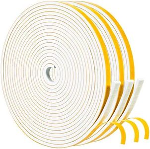 Yotache White Doors Windows Weather Stripping 3 Rolls 1/4 Inch Wide X 1/8 Inch Thick, Foam Insulation Sealing Gasket Tape for Doors, Sliding Door, Total 50 Feet Long (3 X 16.5 Ft Each)