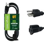 GREATIDE 6 Ft Outdoor Extension Cord for Christmas Decorations- 16/3 SJTW Waterproof Power Cable with 3 Prong Grounded Plug, Black