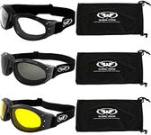 Global Vision Eliminator Deluxe Red Baron Style Padded Anti-Fog Motorcycle Goggles Black Frames (Clear Smoke & Yellow)