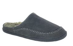 Clarks Mens Suede Leather Open Back Slipper JMS0345 - Warm Plush Sherpa Lined - Indoor Outdoor House Slippers For Men (11 M US, Grey)