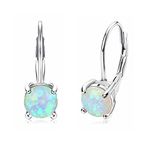 Sllaiss 925 Sterling Silver Opal Leverback Earrings for Women White Gold Plated Round CZ Leverback Dangle Hoop Earrings Wedding Bridal Drop Dangle Earrings(Opal)