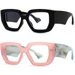 Breaksun Thick Frame Blue Light Glasses for Women Men Fashion Oversized Square Computer Gaming Eyeglasses, Z 2pack (Black+ Pink), MM