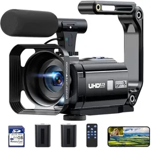 5K Camcorder Video Camera 56MP Vlogging Camera YouTube 16X Digital Zoom Webcam Anti-shake 3.0" 270° Rotation Touchscreen Dual Lens Cam corder with 64GB SD Card, 2 Batteries, Microphone, Remote, Tripod