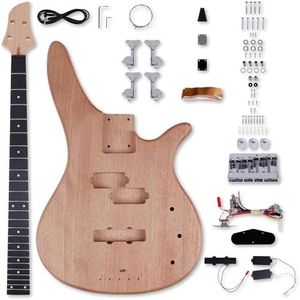 Leo Jaymz DIY Electric Bass Guitar Kits - Mahogany Body, Roasted Maple Neck and Ebony Fingerboard - Fully Components Included (LB)