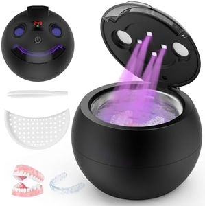 Dental Ultrasonic Retainer Cleaner - 48kHz Dental Cleaning Pod for Denture, Braces, Mouth Guard, Toothbrush Heads, Jewelry, 4 Modes Retainer Cleaner Machine with Digital Timer & 200ML (Black)