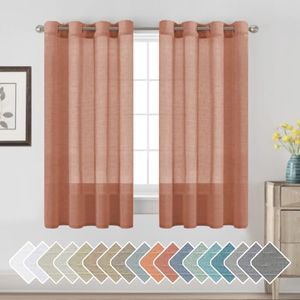 H.VERSAILTEX Linen Curtains Natural Linen Blended Curtain Panels for Living Room/Light Reducing Linen Semi Sheer Curtains 2 Panels Set Nickel Grommet Window Panels (52x63 Inch, Terracotta)