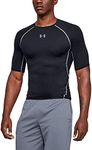 Under Armour UA HeatGear Short Sleeve, Compression Undershirt for Exercise, Men's Gym Top with HeatGear Fabric Men, Black (Black/Steel (001)), S