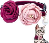 Fupo Velvet Cat Collar Breakaway with Bell Flowers Cute Floral Necklace Adjustable from 19 to 30 CM for Girls Kitten Small Cats Dogs Animals (Red)