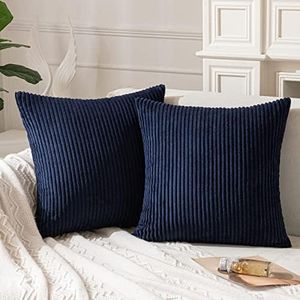 ANRODUO Pack of 2 Navy Blue Throw Pillow Covers with Corduroy Cushion Case 18x18 Cute and Soft Boho Throw Pillow Covers Decorative Pillows Covers for Bed Couch Sofa and Living Room Boho Home Decor