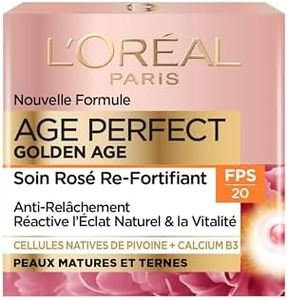 L’Oréal Paris – Age Perfect Golden Age – Soin FPS 20 Rosé Re-Fortifiant – Crème de Jour Anti-Relâchement & Eclat – Enrichi en Cellules Natives de Pivoine et Calcium/Vitamine B3 – 50 ml