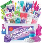 Kicko Slime Making Set Unicorn DIY - 88 Piece Kit with Storage Box - Fluffy, Beads, Glitter, Glue, Glow in The Dark, Color Dyes - for Boys, Girls, Party Favors