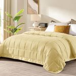 downluxe Queen Size Blanket with Satin Trim, Lightweight Down Alternative Blankets Queen Size for All Season, Machine Washable (Yellow, 90x90 Inch)