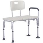 HOMCOM Height Adjustable Shower Chair, Non Slip Bath Transfer Bench for Elderly, Disabled with Armrest and Backrest, 300 lbs Capacity, White