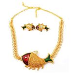 Tanvi J Gold Plated Fish Locket Necklace Set With Earrings For Women