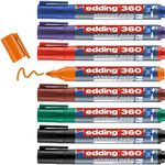 edding 360 whiteboard marker set - multi-coloured - 8 whiteboard pens - round nib 1.5-3 mm - whiteboard pen dry wipe - for whiteboards, flipcharts, magnetic, memo boards - sketchnotes - refillable