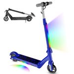 Electric Scooter for Kids Aged 6-12 Years, 80W Motor, 8km Range, 50kg Capacity, Foldable with LED Display & Rainbow Lights, Adjustable Speed and Height, Gift for Kids and Children (Blue)