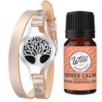 Wild Essentials Essential Oil Diffuser Tree of Life Bracelet, Stainless Steel Aromatherapy Locket, Rose Gold Leather Band with 8 Color Pads,Girls Women Jewelry Gift Set With Inner Calm Essential Oil