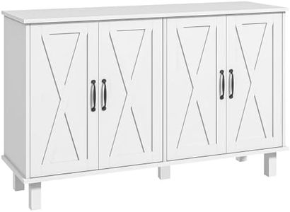 HOMCOM Coffee Bar Cabinet, 47" Buffet Sideboard with 4 Barn Doors and 2 Adjustable Shelves, Farmhouse Kitchen Buffet Cabinet, TV Cabinet for TVs up to 55", White