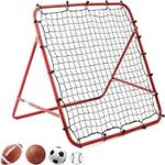 Hibtn Football Training Net Rebounder Net Soccer Kickback Target Goal Pro for Children Kids Play Teaching Ball Portable Adjustable Net Door Red