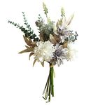 Artificial Flowers Bouquets Fake Dahlia Flowers Combo Floral Arrangements Bouquet Elegant Decoration for Wedding Home Kitchen Garden Party Table Centerpieces Décor White & Blue