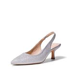 Dream Pairs Women?s Closed Toe Kitten Heels Pointed Toe Slingback Low Heels Dress Bridal Wedding Pumps Shoes, Silver-Glitter, 8