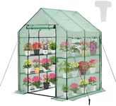 Purlyu Walk-in Greenhouse for Outdoors, Thickened PE Cover & Heavy Duty Powder-Coated Steel, Mesh Door Screen Windows, 10 Sturdy Shelves, 20 Pcs T-Type Plant Tags 4.7x4.7x6.4', (GHW002G), (PLGHW002G)