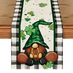 Artoid Mode Buffalo Plaid Shamrock Gnome St. Patrick's Day Table Runner, Seasonal Spring Holiday Kitchen Dining Table Decoration for Indoor Outdoor Home Party Decor 13 x 90 Inch