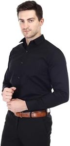 XJARVIS Ozark Men's Formal Dress 100% Cotton Shirts Long Sleeve Wrinkle-Free Stretch Shirts Regular Fit Soild Formal Button Down Shirt with Pocket (Black, S)