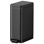 Slim Trash Can with Lid Soft Close, 15 Liter / 4 Gal Stainless Steel Step Trash Bin, Rectangular Garbage Can Wastebasket with Removable Inner Bucket for Bedroom, Bathroom, Kitchen, Office(Black)