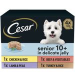 Cesar 10+ Senior Wet Dog Food, Chicken, Beef, Lamb and Turkey in DeliCate Jelly, Suitable for Senior Dogs Aged 10+, Pack of 4 (4 x 4 Trays x 150 g)