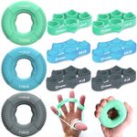 FitBeast Grip Strength Trainer, Finger Exerciser, Forearm Strengthener 9-Piece Kit, Hand Grip Strengthener Targeted Strength, Relief & Recovery (Green)