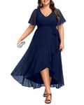 Talisea Womens Plus Size Long Dress Chiffon High Low Split Ruffle Evening Bridesmaid Wedding Guest Formal Maxi Dresses, Navy Blue, 16 Plus