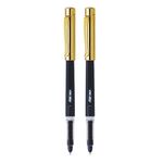 FLAIR Inky Series Gold Liquid Ink Fountain Pen Blister Pack | Stainless Steel Nib With Round Tip | Free 5 Pieces X-Large Jumbo Cartridges | Smudge Free Writing | Blue Ink, Pack Of 2