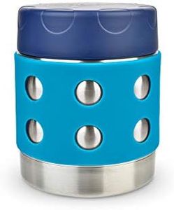 LunchBots Thermal 8 oz Triple Insulated Thermos - Hot 6 Hours or Cold 12 Hours - Leak Proof Thermos Soup Jar - All Stainless Interior - Navy Lid - Aqua Dots