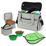 BELLE VOUS Dog Travel Bag with Collapsible Food Bowls - Portable Tote Organiser with Multifunction Pockets - Pet Food Container Weekend Travel Bag Set
