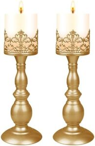 Candle Holders for Pillar Candles Gothic Matte Gold Vintage Tall Candle Holders Set of 2 Decorative Large Table Centerpieces Candle Stand Decor (Matte Gold 2PCS A)