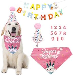 Treasborn Dog Birthday Bandana Hat with Number Cute Party Supplies Dog Birthday Bandana for Small Medium Large Boy Girl Birthday Banner Blue Pink Pet Birthday Decoration Soft Triangle Scarf