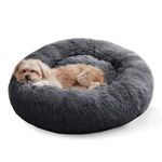 WESTERN HOME WH Dog Bed,Cat Kitten Bed large washable,Waterproof Scruffs Dog Bed,Fluffy Plush Dog Basket with Anti-Slip Bottom,Dark Grey,L (60x60x20 cm)