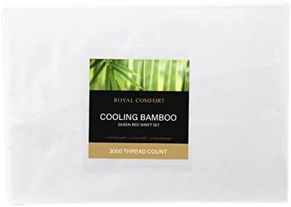 Royal Comfort Sheet Set 3000TC Bamboo Cooling Ultra Soft 1 x Flat Sheet, 1 x Fitted Sheet, 2 x Pillowcases, (4 Pcs, Queen, White)