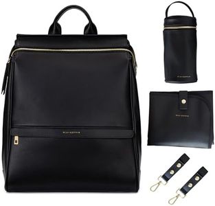 MIA + SOPHIA Leather Diaper Bag Backpack with USB Charging port, Changing Pad, Stroller Straps, and Bottle Holder (Black Sophia)