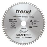 Trend Wood Circular Saw Blade, 250mm Diameter, 30mm Bore, 60 Teeth, 2.8mm Kerf, +10° Hook, TCT, Fine Finish, CSB/25060