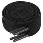 Ouligay 2 Pairs Flat Black Laces for Trainers Black Shoelace for Sneakers 8mm Wide Black Shoe Laces Football Boot Laces for Men Women Adults Kids Walking Running Sports Athletic Shoes