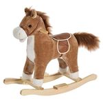 HOMCOM Kids Plush Rocking Horse w/Sound Moving Mouth Wagging Tail Children Rocker Ride On Toy Gift 3-6 Years Brown