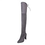 VEMOW Women's Over The Knee Boots Stretchy Thigh Shoes Winter High Chunky Block Heel Long Boots Gray, 6 UK