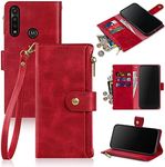 Antsturdy Compatible with Motorola Moto G Power 2020 Wallet case with Card Holder for Women Men Phone case RFID Blocking PU Leather Flip Cover with Strap Zipper Credit Card Slots,Red