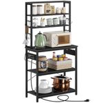 Rolanstar Baker's Rack with Power Outlet, Microwave Oven Stand with 10 Hooks, Stable Coffee Bar Table, 6-Tier Kitchen Storage Shelf Rack, Kitchen Utility Rack with Hutch,Black