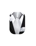 Barry.Wang Men White Ties Formal Silk Plain Necktie Set Handkerchief Cufflinks for Business Wedding