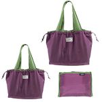 2 Pack Portable Folding Shopping Bag Closable Drawstring Nylon Portable Travel Eco Bag Grocery Bag Reusable Shopping Bag (Purple)