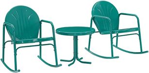 Crosley Furniture KO10020TU Griffith 3-Piece Retro Metal Outdoor Seating Set with Side Table and 2 Rocking Chairs, Turquoise Gloss