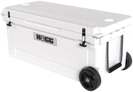 Ice Cooler with Wheels and Handle - 110qt White, Wheeled Cooler, Insulated Ice Chest with Wheels and Handle for Fishing and Camping with Dry Storage, Bottle Openers, and Cupholders